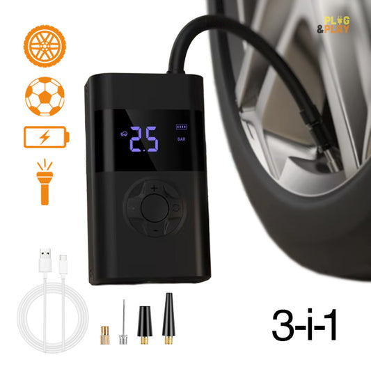 AirMaster – 3-i-1 Portabel Luftkompressor med Powerbank & Ficklampa