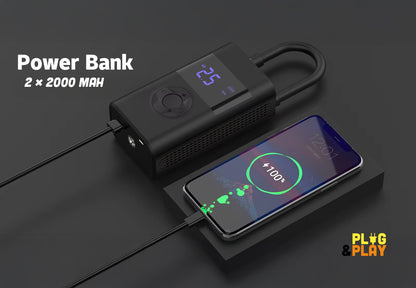 AirMaster – 3-i-1 Portabel Luftkompressor med Powerbank & Ficklampa